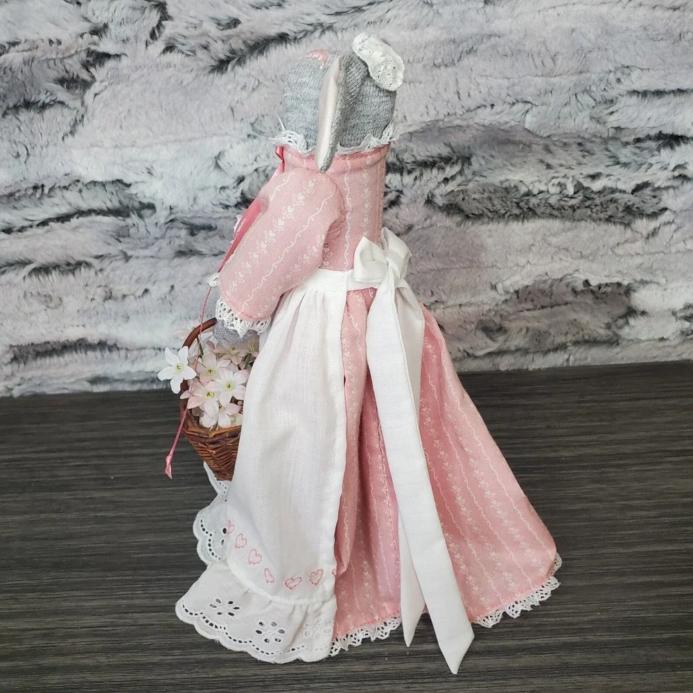 Decorative Country Bunny In Dress Apron Hokding‎ Basket Of Flowers